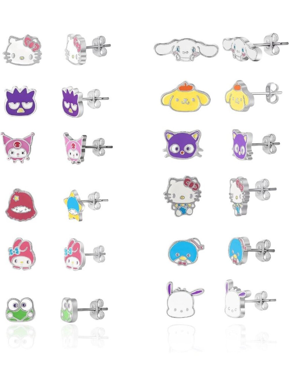 Cute Hello Kitty Stud Earrings - 12 Pairs, Officially Licensed, Kawaii Jewelry